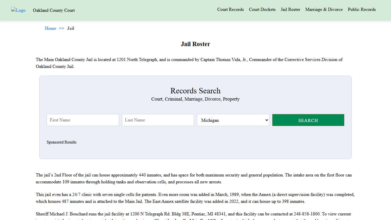 Jail Roster | Oakland County Court